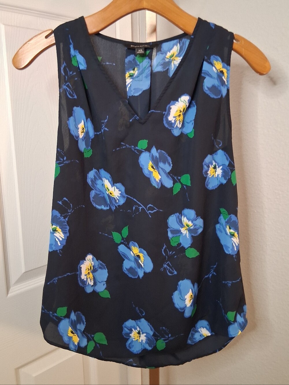 Banana Republic Sheer Black Floral Tank Blouse XS